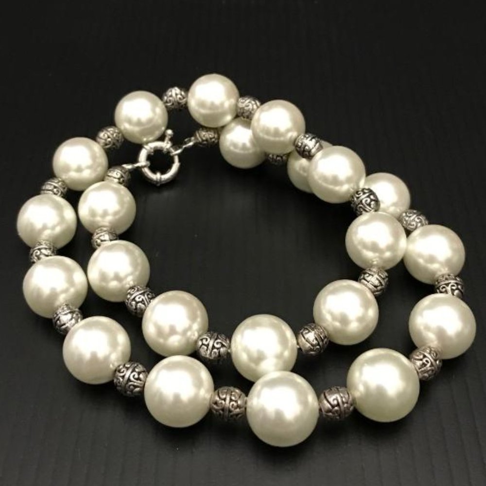 Faux Pearl & Silver-Tone Bead Necklace - Picture 6 of 6